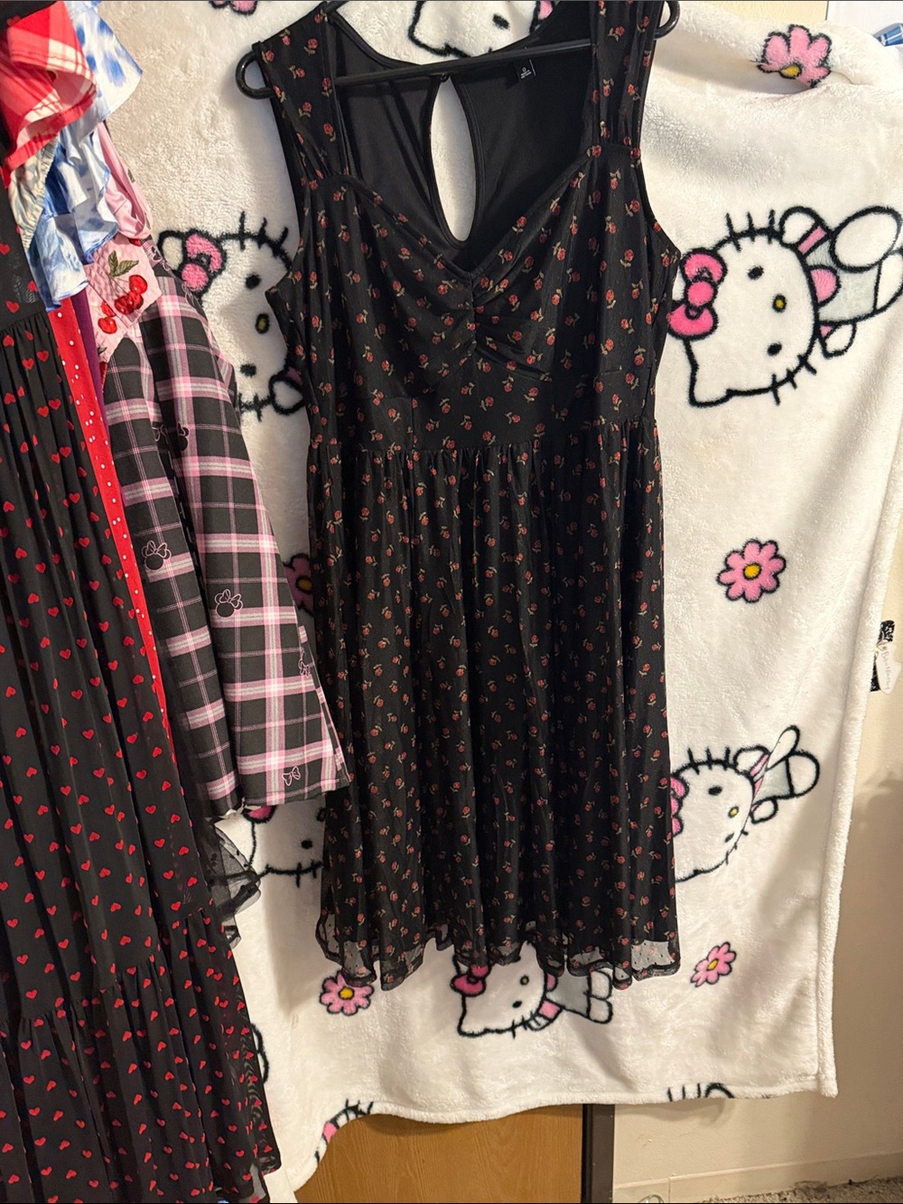 torrid Black Midi Dress with Red Floral Print
